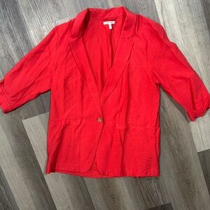 Red Textured Single-Button Blazer